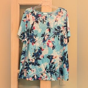 J. Jill Floral Short Sleeve Top - Blue and Pink